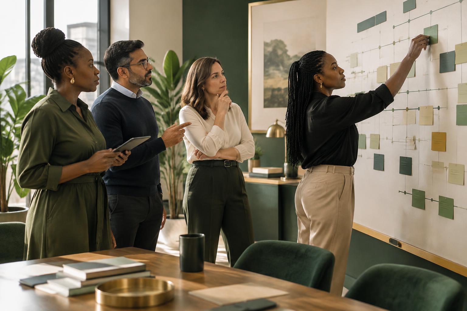 A diverse team collaboratively shaping execution work