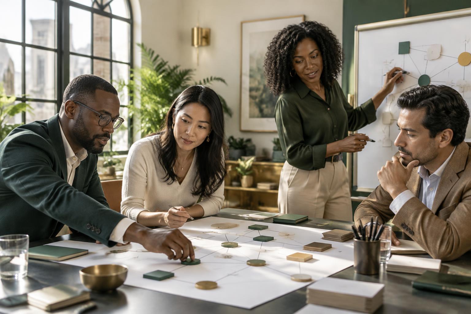 A diverse team collaboratively shaping growth work